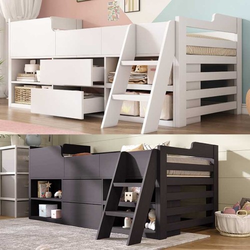 Kids wooden cabin bed mid - cabin,